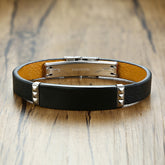 Men’s Stainless Steel Bent Leather Bracelet – Modern Minimalist Fashion Jewelry